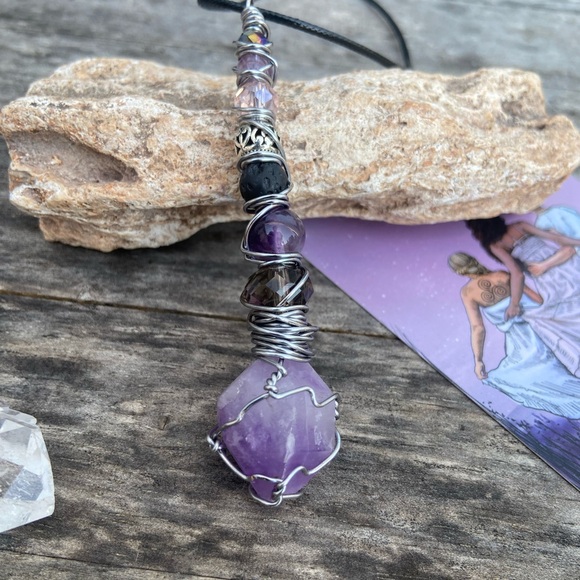 Wire Wrapped Amethyst Cluster Point Wand / Necklace / Oddity - Picture 7 of 13
